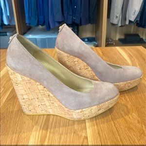 Stuart Weitzman Corkswoon Taupe Suede Wedges
